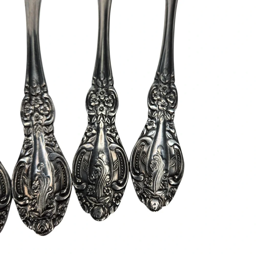 Springtime Oval Soup Spoons / Place Spoons Set Of 5 Stainless Steel Japan 1970s
